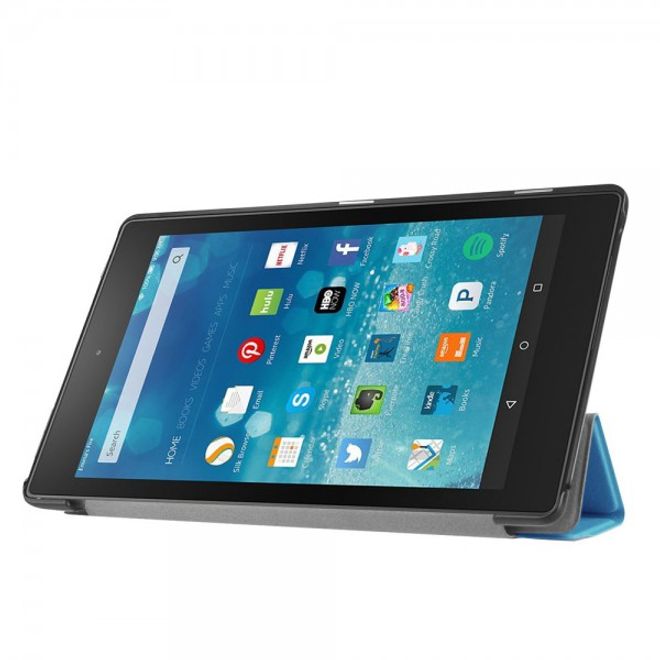 Amazon Fire HD 8 Dreifach faltbare Leder Case Hülle mit Standfunktion - hellblau