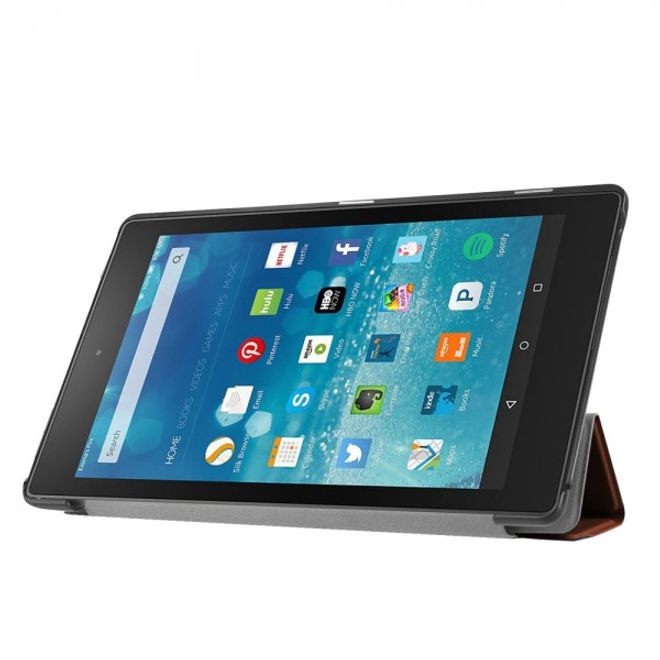 Amazon Fire HD 8 Dreifach faltbare Leder Case Hülle mit Standfunktion - braun