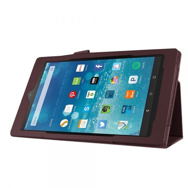 Amazon Fire HD 8 Leder Case Hülle mit Litchitextur und Standfunktion - braun