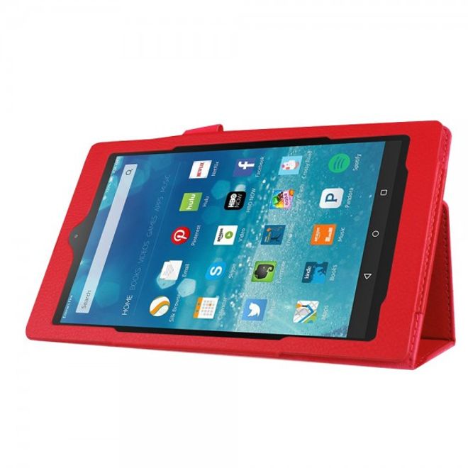 Amazon Fire HD 8 Leder Case Hülle mit Litchitextur und Standfunktion - rot