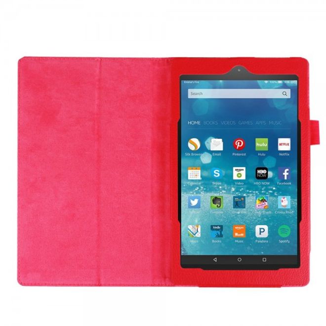 Amazon Fire HD 8 Leder Case Hülle mit Litchitextur und Standfunktion - rot