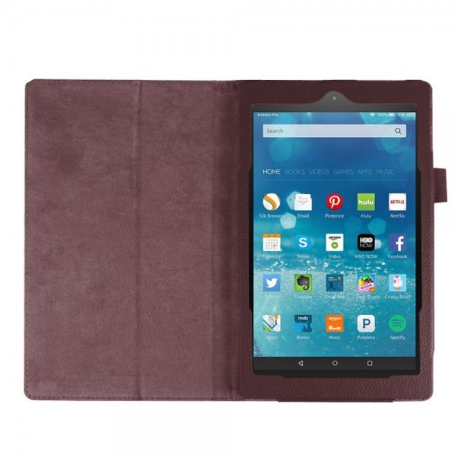Amazon Fire HD 8 Leder Case Hülle mit Litchitextur und Standfunktion - braun