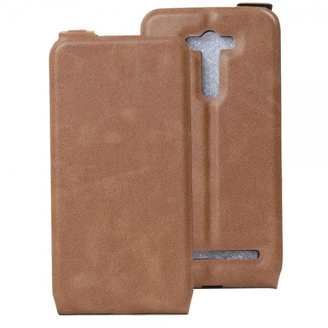 Asus Zenfone 2 Laser 5.5 Handyhülle - Leder Flip Case - vertikal - braun