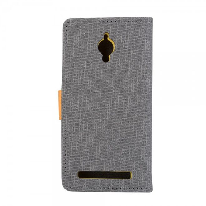 Asus Zenfone Go Hülle - Handy Case aus Leder - mit Leinentextur und Standfunktion - grau