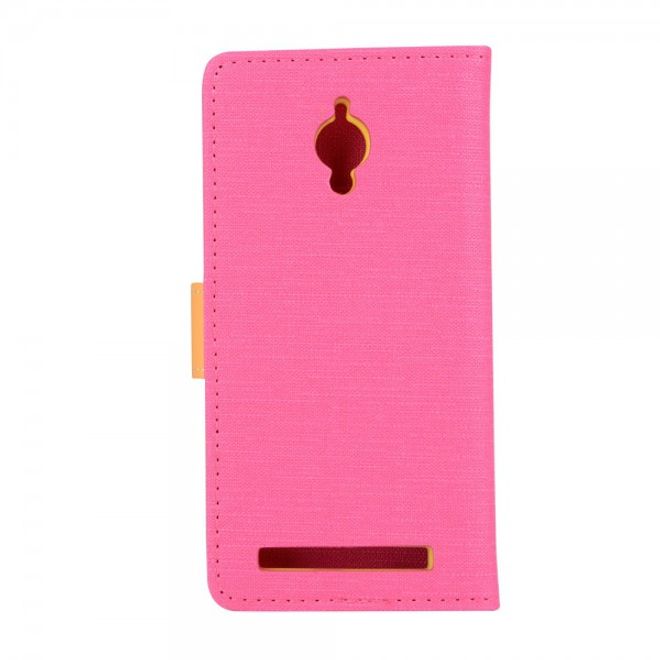 Asus Zenfone Go Hülle - Handy Case aus Leder - mit Leinentextur und Standfunktion - rosa