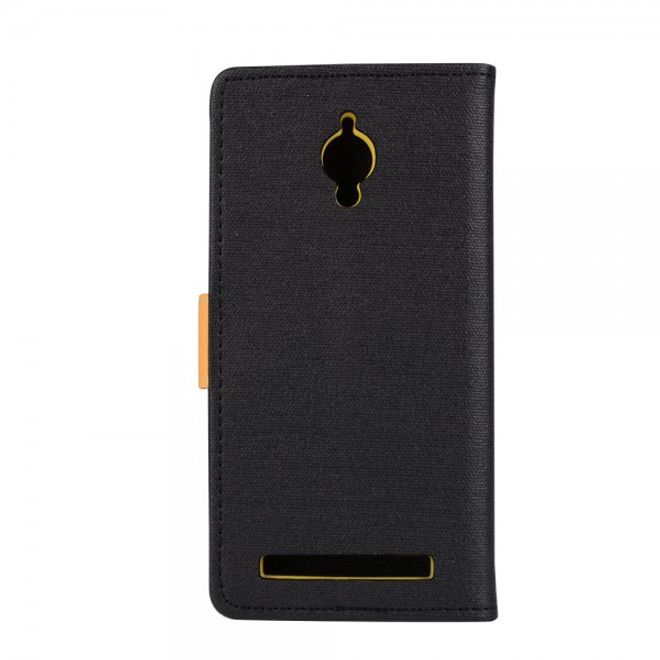 Asus Zenfone Go Hülle - Handy Case aus Leder - mit Leinentextur und Standfunktion - schwarz