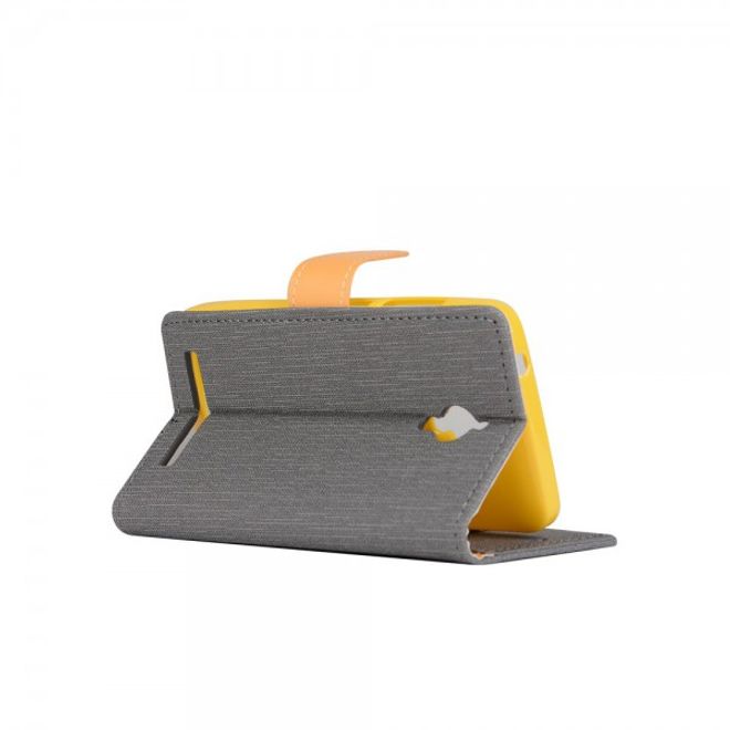Asus Zenfone Go Hülle - Handy Case aus Leder - mit Leinentextur und Standfunktion - grau