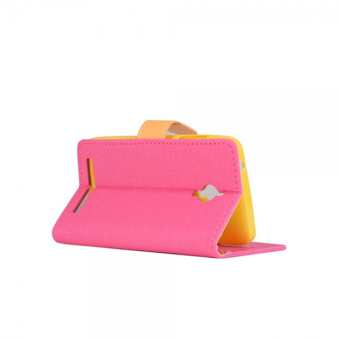 Asus Zenfone Go Hülle - Handy Case aus Leder - mit Leinentextur und Standfunktion - rosa
