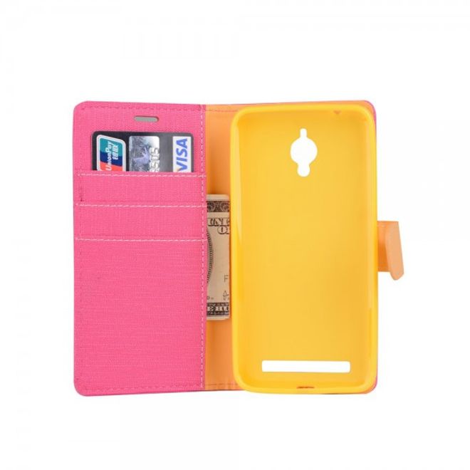 Asus Zenfone Go Hülle - Handy Case aus Leder - mit Leinentextur und Standfunktion - rosa