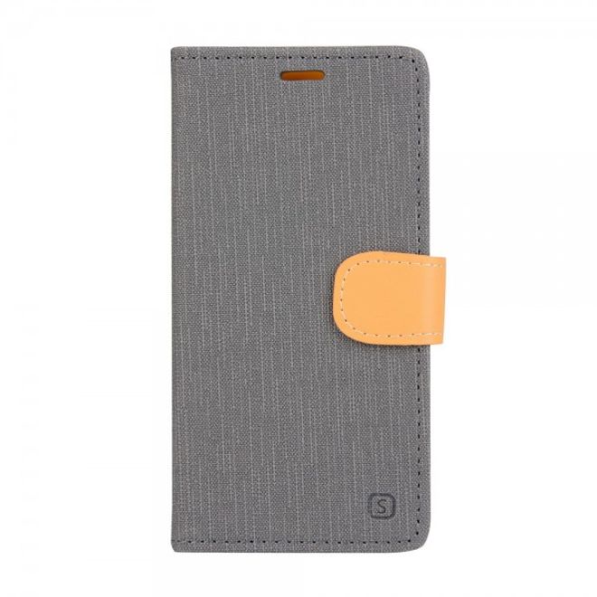 Asus Zenfone Go Hülle - Handy Case aus Leder - mit Leinentextur und Standfunktion - grau
