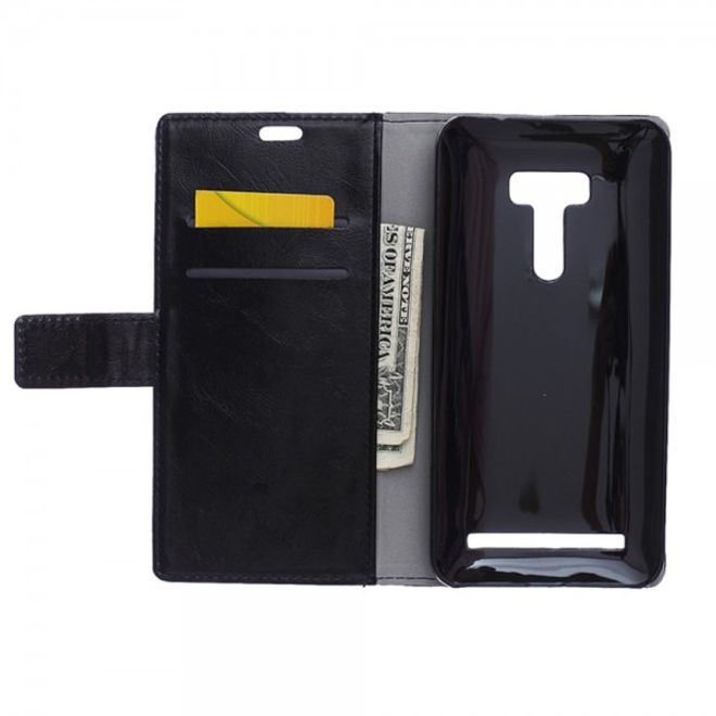 Asus Zenfone Selfie Handy Hülle - Case aus Leder - mit Crazy Horse Textur und Standfunktion - schwarz