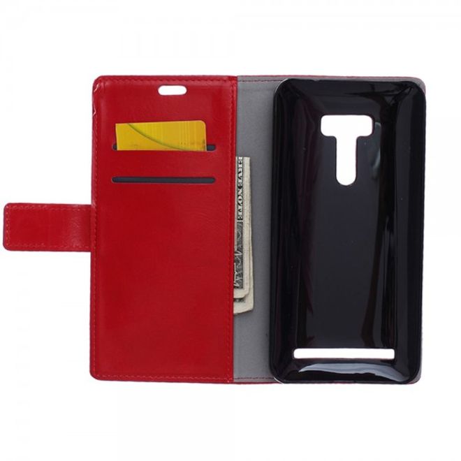 Asus Zenfone Selfie Handy Hülle - Case aus Leder - mit Crazy Horse Textur und Standfunktion - rot