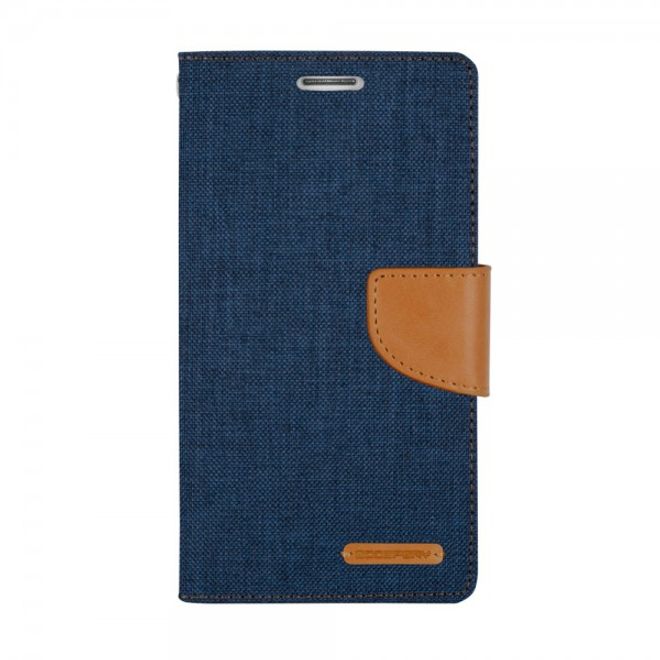 Goospery - Hülle für Samsung Galaxy A7 (2016) - Bookcover- Canvas Diary Series - navy/camel
