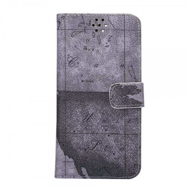 Case für iPhone 8 Plus / 7 Plus - Handyhülle aus Leder - mit Weltkartenausschnitt - grau
