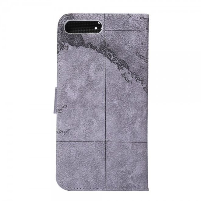 Case für iPhone 8 Plus / 7 Plus - Handyhülle aus Leder - mit Weltkartenausschnitt - grau