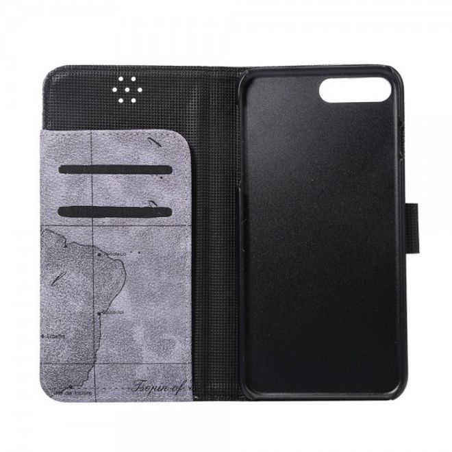 Case für iPhone 8 Plus / 7 Plus - Handyhülle aus Leder - mit Weltkartenausschnitt - grau