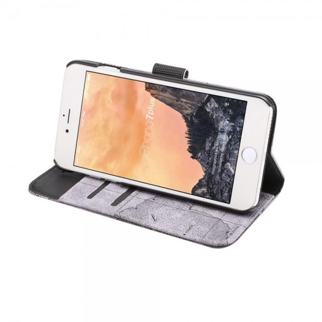 Case für iPhone 8 Plus / 7 Plus - Handyhülle aus Leder - mit Weltkartenausschnitt - grau