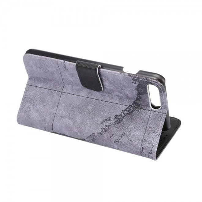 Case für iPhone 8 Plus / 7 Plus - Handyhülle aus Leder - mit Weltkartenausschnitt - grau