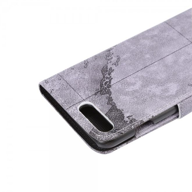 Case für iPhone 8 Plus / 7 Plus - Handyhülle aus Leder - mit Weltkartenausschnitt - grau