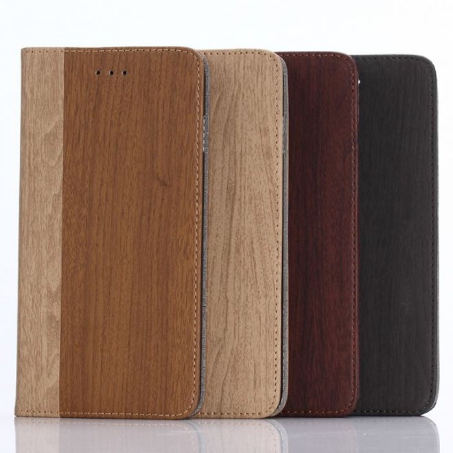 Case für iPhone 8 Plus / 7 Plus - Leder Hülle - mit Holzmuster - braun