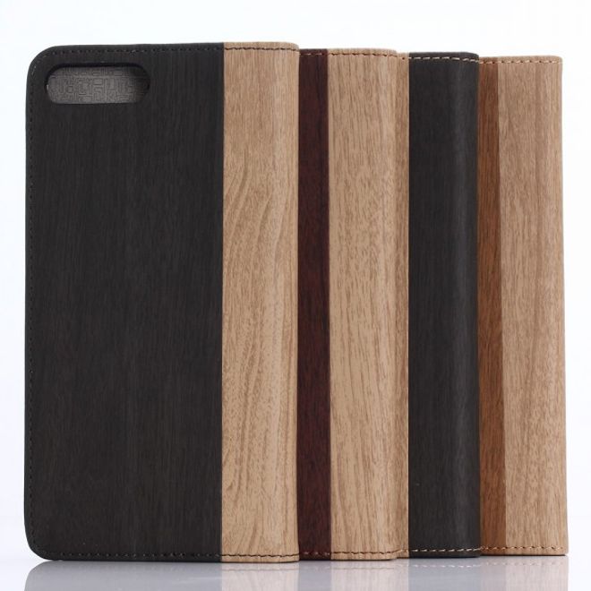 Case für iPhone 8 Plus / 7 Plus - Leder Hülle - mit Holzmuster - braun