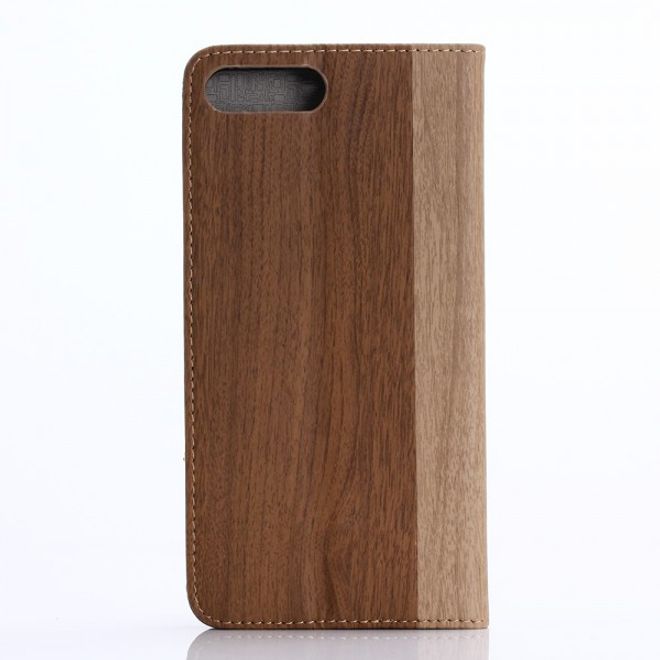 Case für iPhone 8 Plus / 7 Plus - Leder Hülle - mit Holzmuster - braun