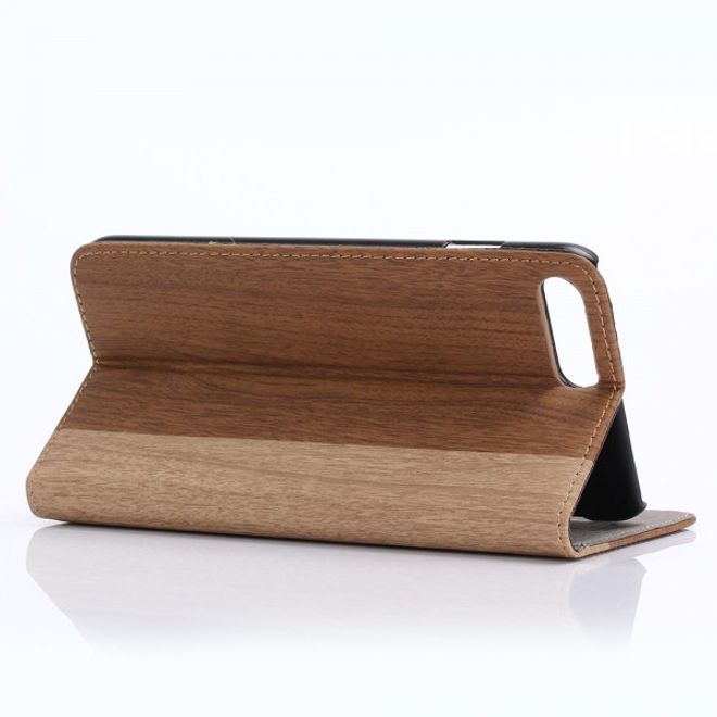 Case für iPhone 8 Plus / 7 Plus - Leder Hülle - mit Holzmuster - braun