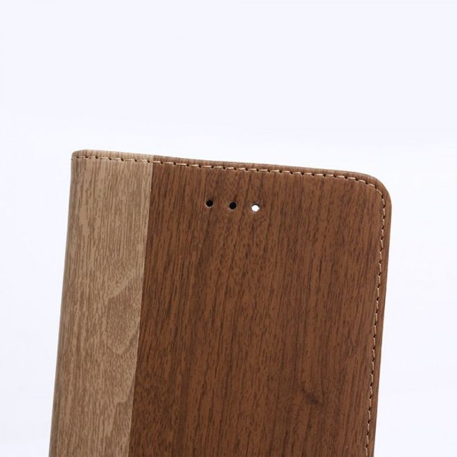 Case für iPhone 8 Plus / 7 Plus - Leder Hülle - mit Holzmuster - braun