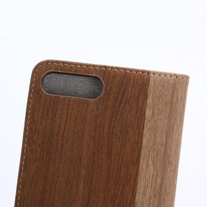 Case für iPhone 8 Plus / 7 Plus - Leder Hülle - mit Holzmuster - braun