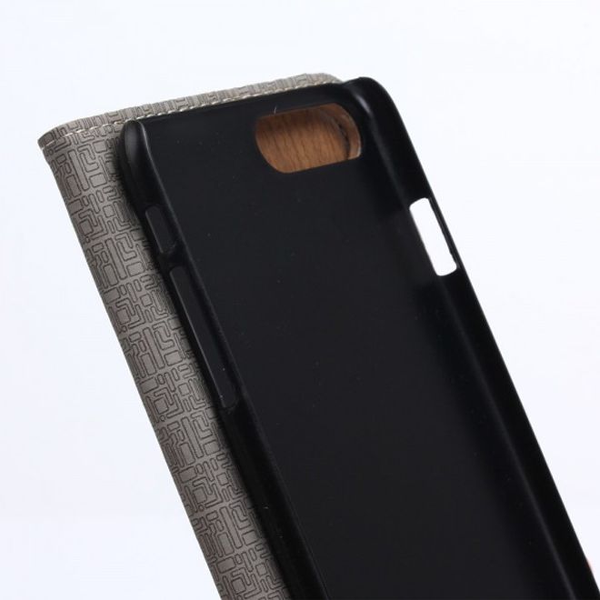 Case für iPhone 8 Plus / 7 Plus - Leder Hülle - mit Holzmuster - braun
