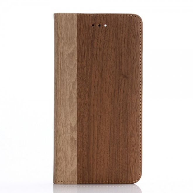 Case für iPhone 8 Plus / 7 Plus - Leder Hülle - mit Holzmuster - braun
