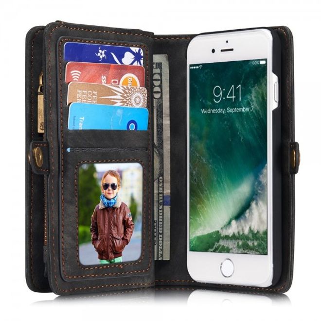 Caseme - iPhone SE (2022) / SE (2020) / 8 / 7 Hülle - 2 in 1 Portemonnaie und abnehmbares Plastik Cover - dunkelgrau