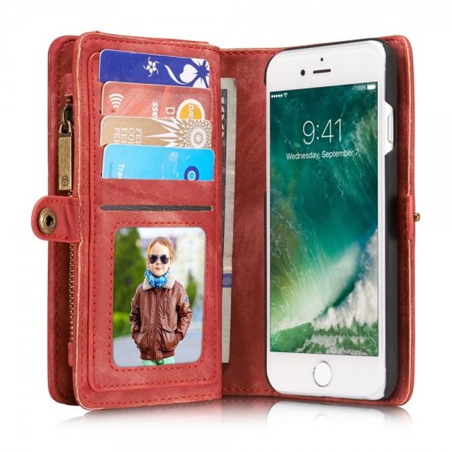 Caseme - iPhone SE (2022) / SE (2020) / 8 / 7 Hülle - 2 in 1 Portemonnaie und abnehmbares Plastik Cover - rot