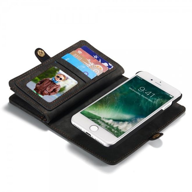 Caseme - iPhone SE (2022) / SE (2020) / 8 / 7 Hülle - 2 in 1 Portemonnaie und abnehmbares Plastik Cover - dunkelgrau