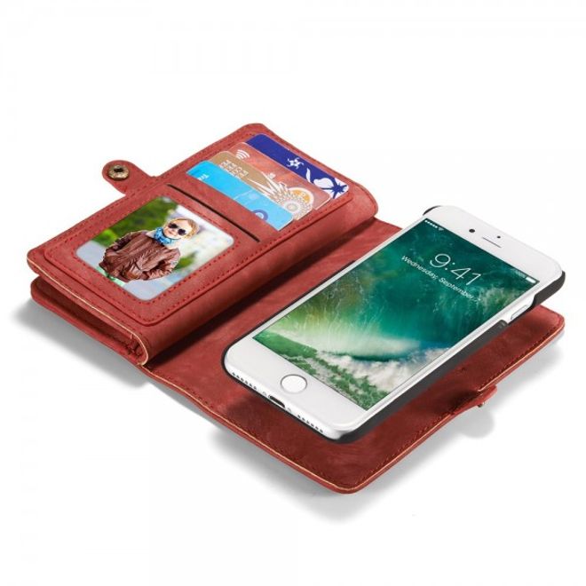 Caseme - iPhone SE (2022) / SE (2020) / 8 / 7 Hülle - 2 in 1 Portemonnaie und abnehmbares Plastik Cover - rot