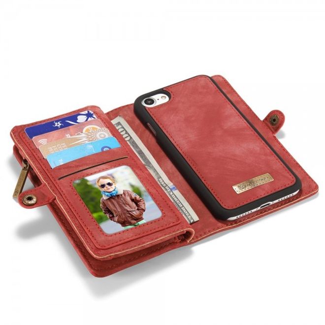 Caseme - iPhone SE (2022) / SE (2020) / 8 / 7 Hülle - 2 in 1 Portemonnaie und abnehmbares Plastik Cover - rot