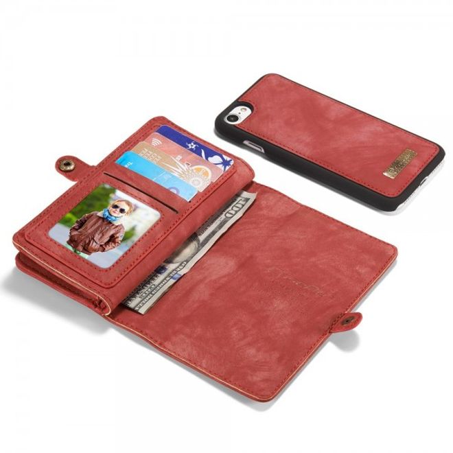 Caseme - iPhone SE (2022) / SE (2020) / 8 / 7 Hülle - 2 in 1 Portemonnaie und abnehmbares Plastik Cover - rot