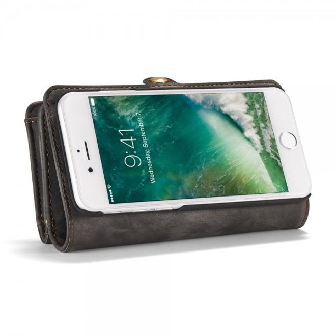Caseme - iPhone SE (2022) / SE (2020) / 8 / 7 Hülle - 2 in 1 Portemonnaie und abnehmbares Plastik Cover - dunkelgrau