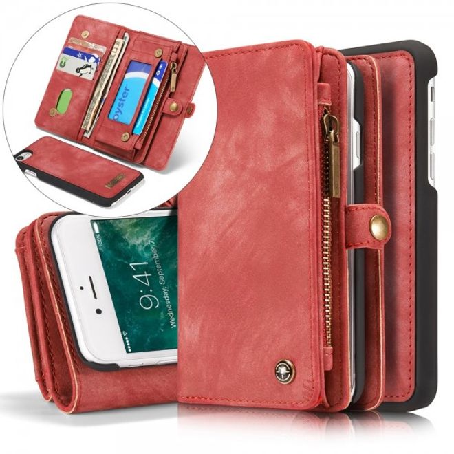 Caseme - iPhone SE (2022) / SE (2020) / 8 / 7 Hülle - 2 in 1 Portemonnaie und abnehmbares Plastik Cover - rot