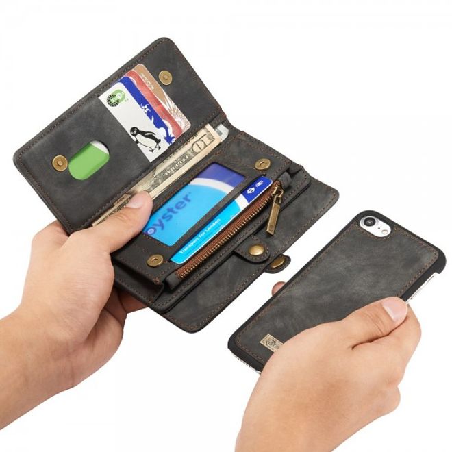 Caseme - iPhone SE (2022) / SE (2020) / 8 / 7 Hülle - 2 in 1 Portemonnaie und abnehmbares Plastik Cover - dunkelgrau
