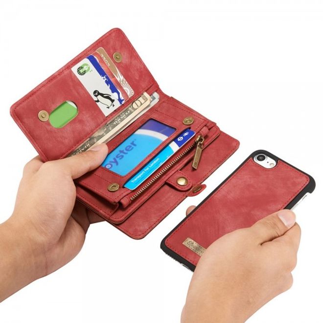Caseme - iPhone SE (2022) / SE (2020) / 8 / 7 Hülle - 2 in 1 Portemonnaie und abnehmbares Plastik Cover - rot