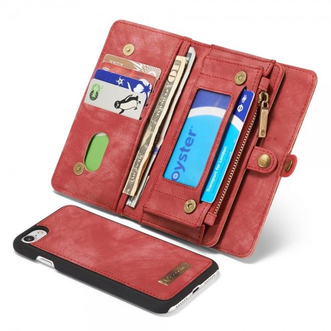 Caseme - iPhone SE (2022) / SE (2020) / 8 / 7 Hülle - 2 in 1 Portemonnaie und abnehmbares Plastik Cover - rot