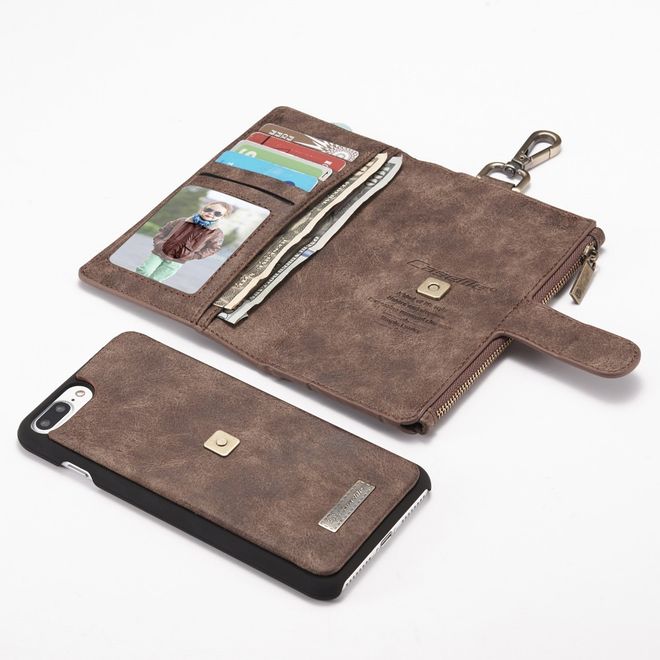 Caseme - iPhone 8 Plus / 7 Plus Handyhülle - Case aus Spaltleder - Portemonnaie und abnehmbares Plastik Cover in einem - braun