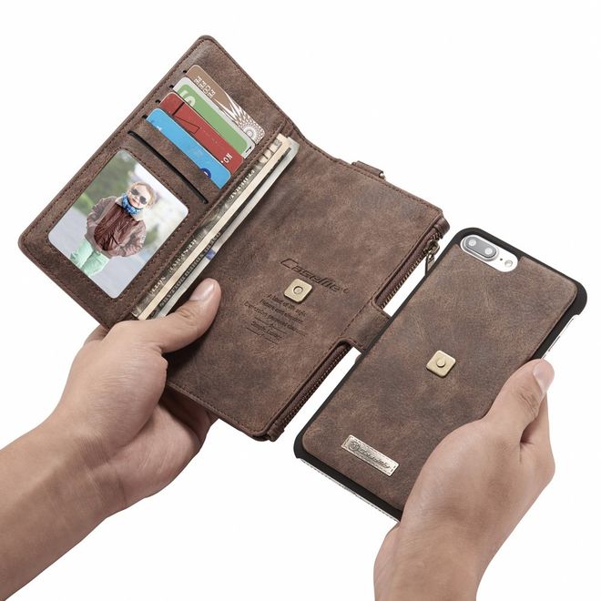 Caseme - iPhone 8 Plus / 7 Plus Handyhülle - Case aus Spaltleder - Portemonnaie und abnehmbares Plastik Cover in einem - braun