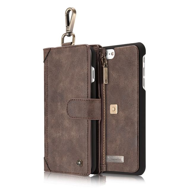Caseme - iPhone 8 Plus / 7 Plus Handyhülle - Case aus Spaltleder - Portemonnaie und abnehmbares Plastik Cover in einem - braun