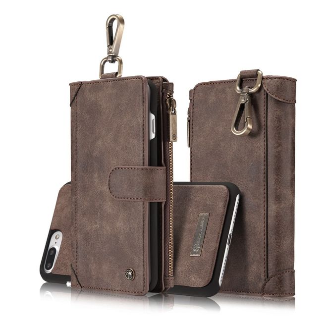 Caseme - iPhone 8 Plus / 7 Plus Handyhülle - Case aus Spaltleder - Portemonnaie und abnehmbares Plastik Cover in einem - braun