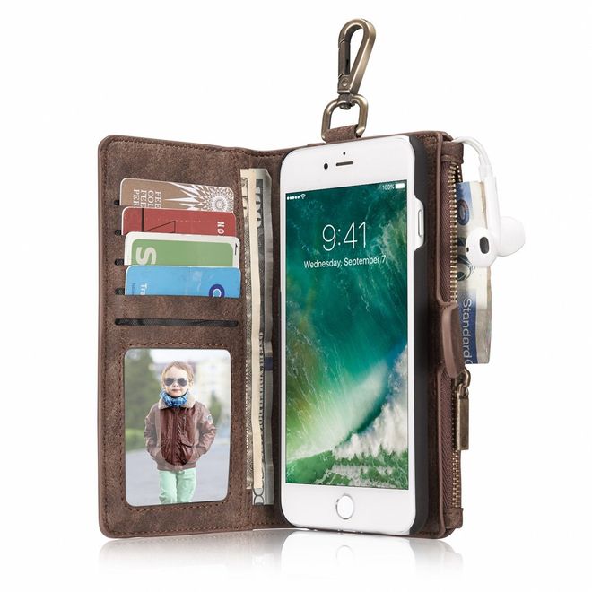 Caseme - iPhone 8 Plus / 7 Plus Handyhülle - Case aus Spaltleder - Portemonnaie und abnehmbares Plastik Cover in einem - braun