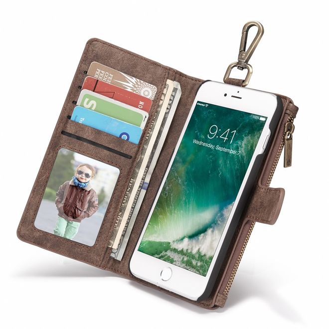 Caseme - iPhone 8 Plus / 7 Plus Handyhülle - Case aus Spaltleder - Portemonnaie und abnehmbares Plastik Cover in einem - braun
