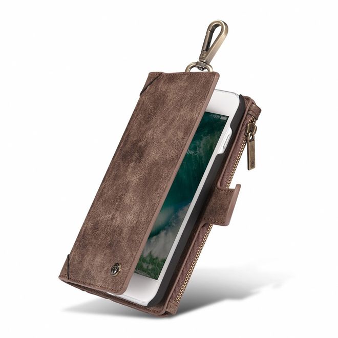Caseme - iPhone 8 Plus / 7 Plus Handyhülle - Case aus Spaltleder - Portemonnaie und abnehmbares Plastik Cover in einem - braun