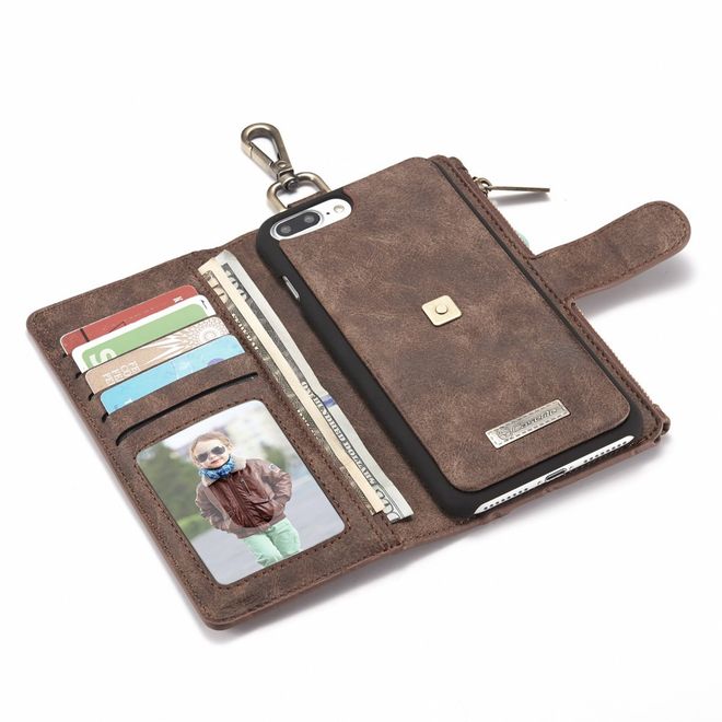 Caseme - iPhone 8 Plus / 7 Plus Handyhülle - Case aus Spaltleder - Portemonnaie und abnehmbares Plastik Cover in einem - braun